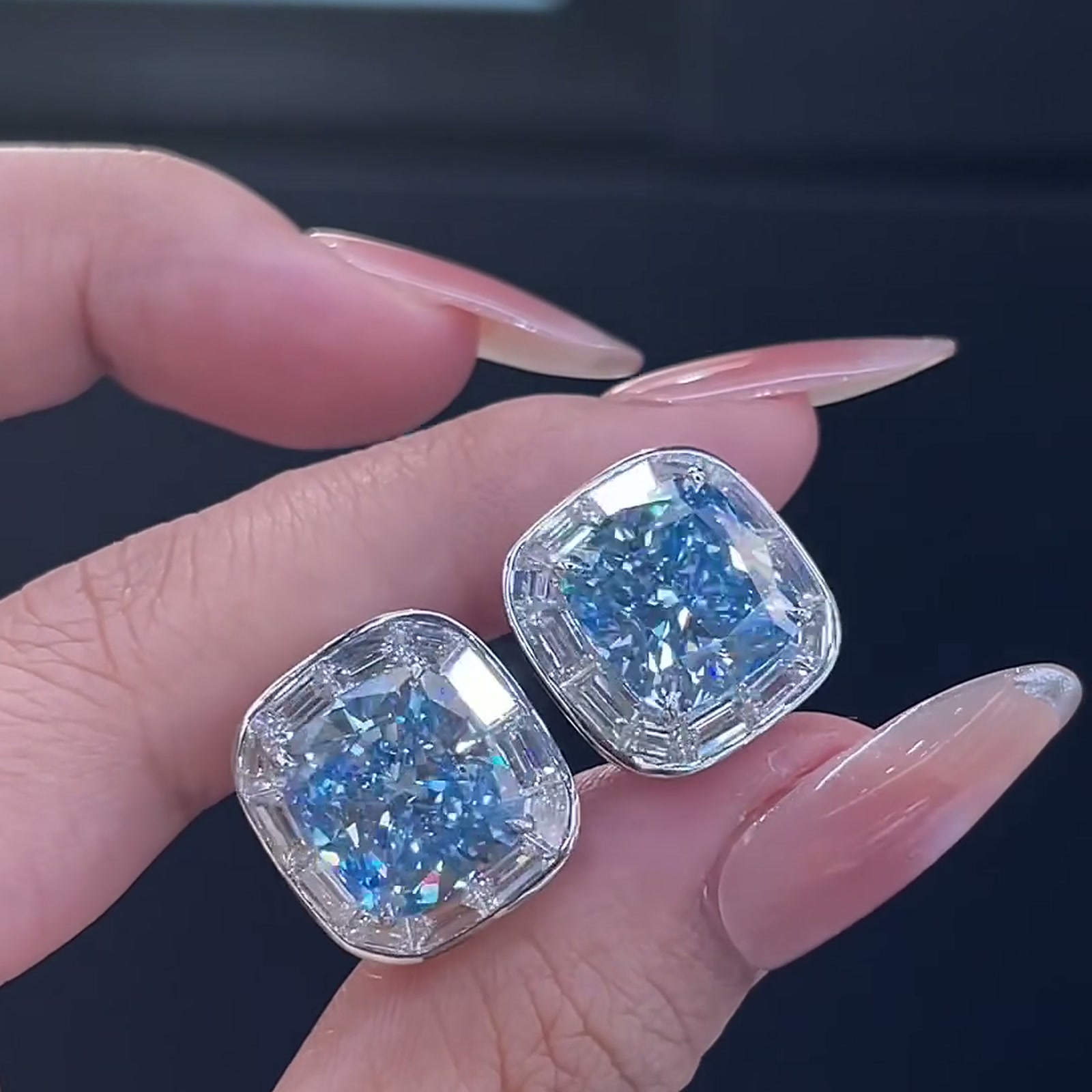 Blue Lab-Grown Diamond Stud Earrings — product photo 1 of 4