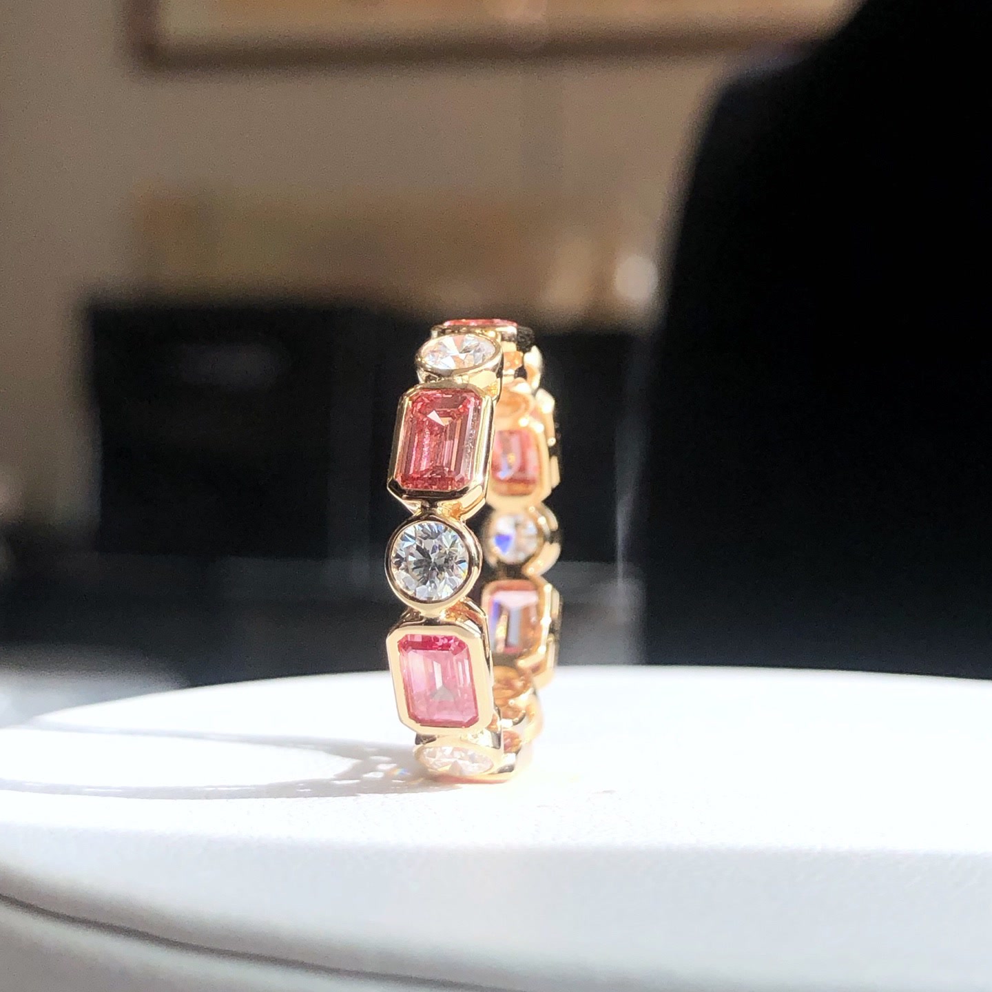 Rosella Pink and White Diamond Band Ring — product photo 2 of 4