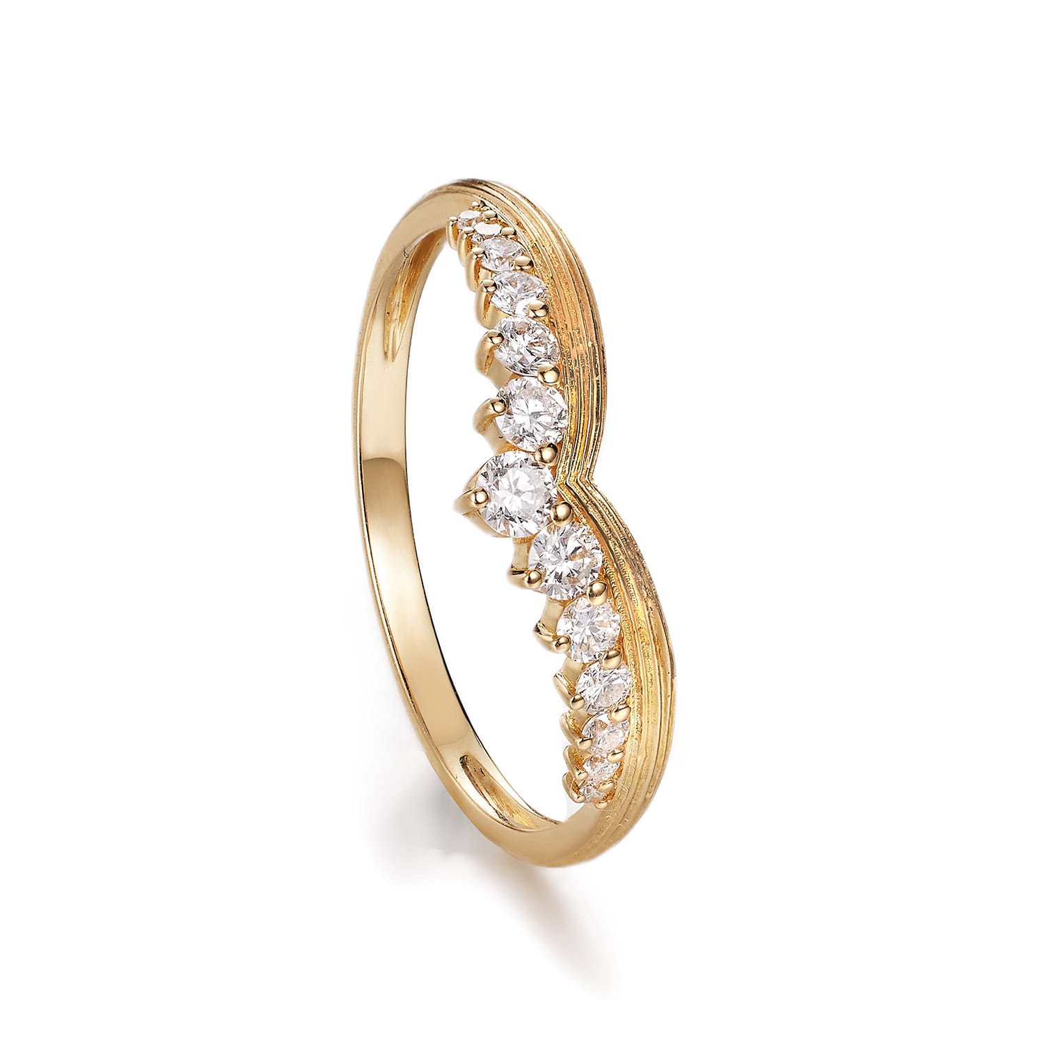 Winged Mini Crown V-Shaped Lab Grown Diamond Ring  Gold Stackable Wedding Band — product photo 3 of 3