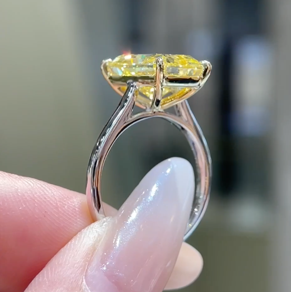 Solaria  Fancy Vivid Yellow Radiant Cut Diamond Solitaire Ring — product photo 3 of 4