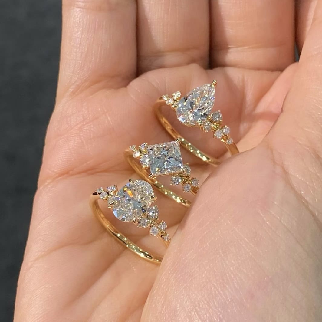 BP010 Berlin Love Letter Lab Diamond Ring – Multi-Shape Center Stone Delicate Design — product photo 2 of 6