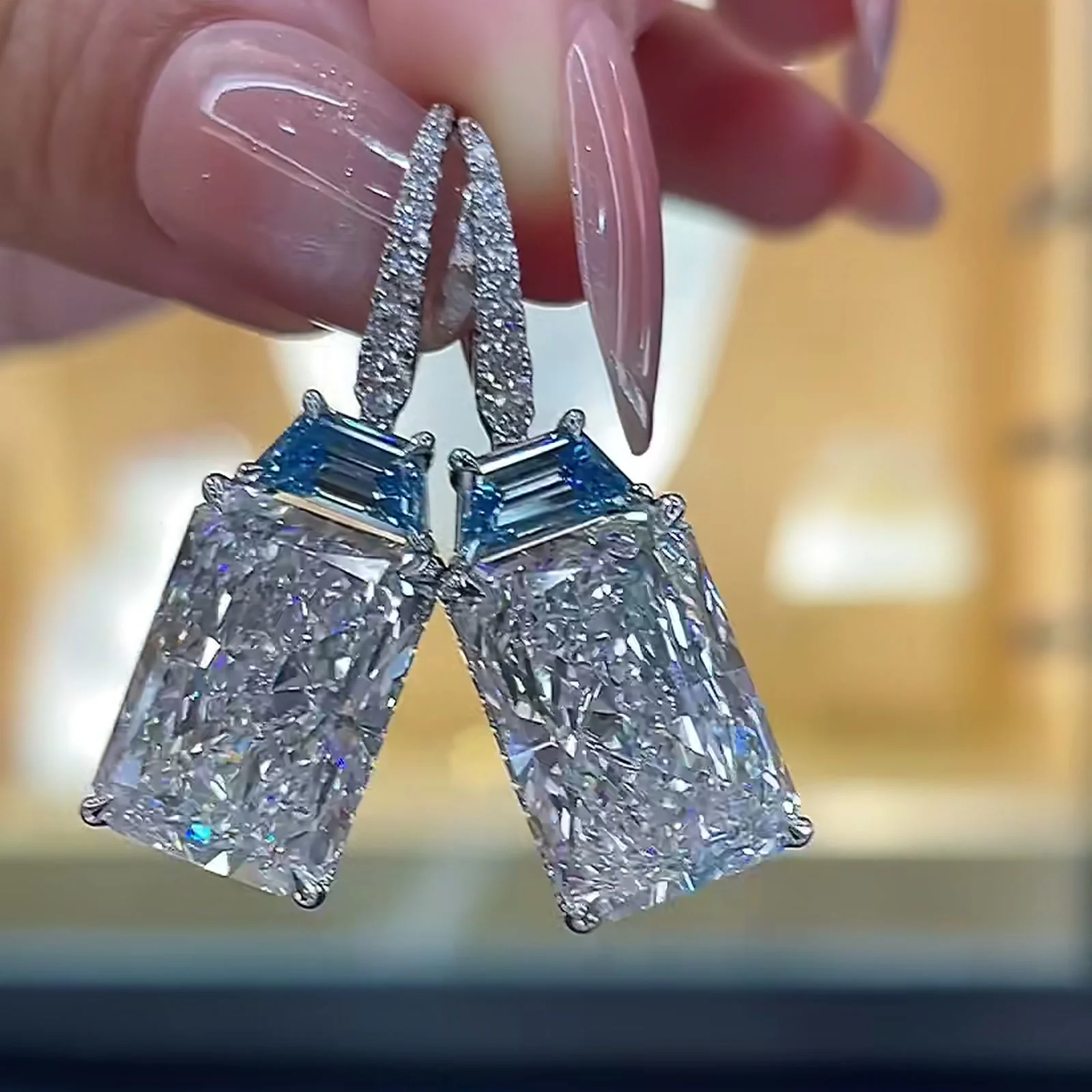 Rhea Radiant Lab-Grown Diamond Drop Earrings — product photo 4 of 5