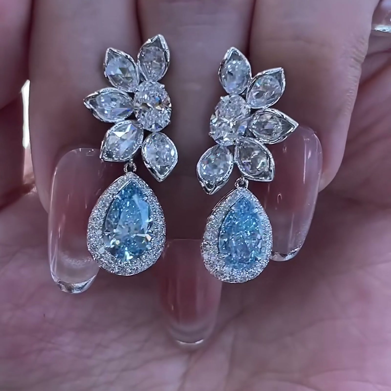 Blue Lab-Grown Diamond Drop Earrings — product photo 2 of 4