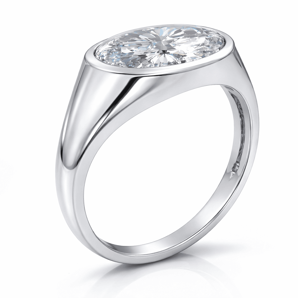 Oval Lab Diamond Signet Ring – Bezel Set Minimal Luxury Ring — product photo 5 of 6
