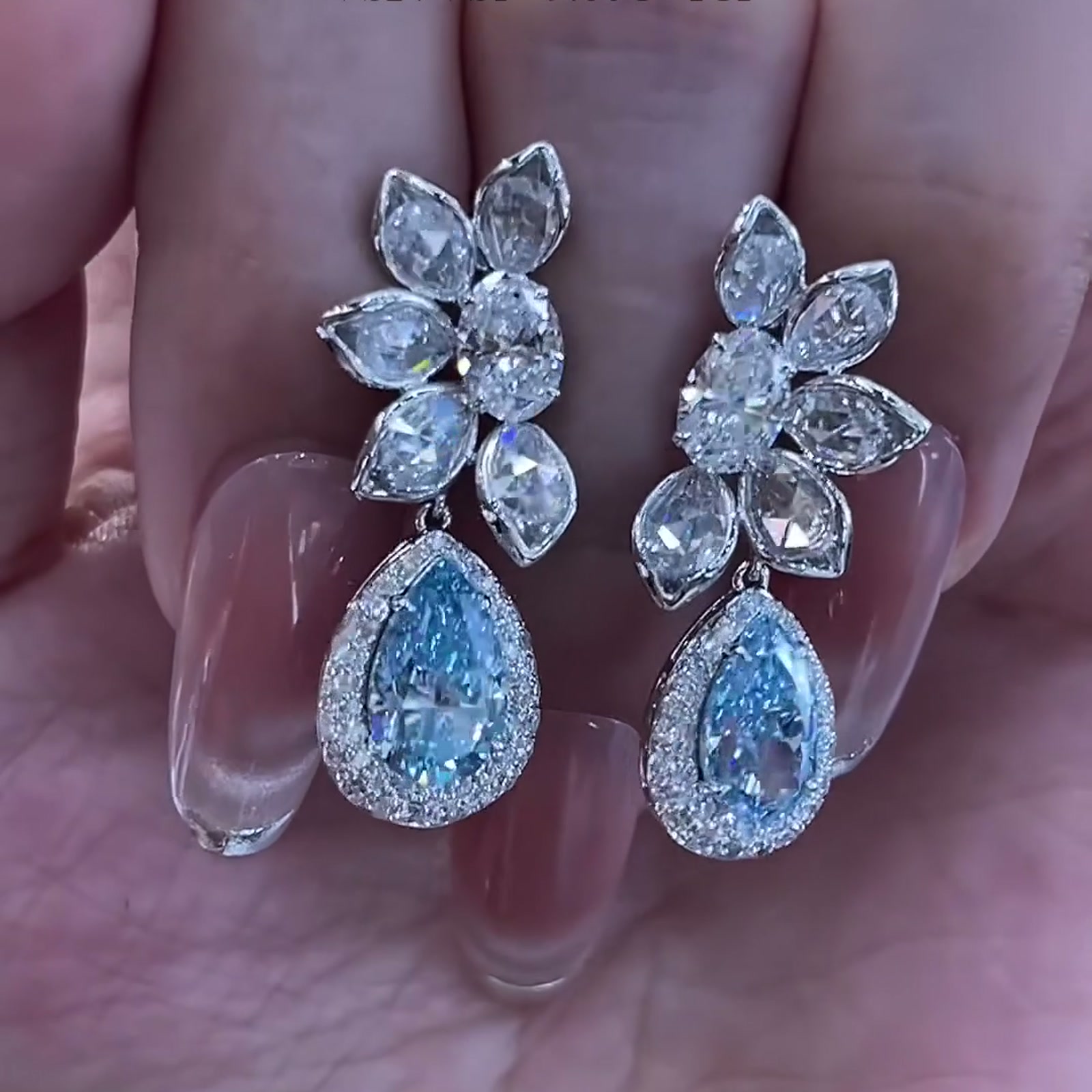Blue Lab-Grown Diamond Drop Earrings — product photo 3 of 4