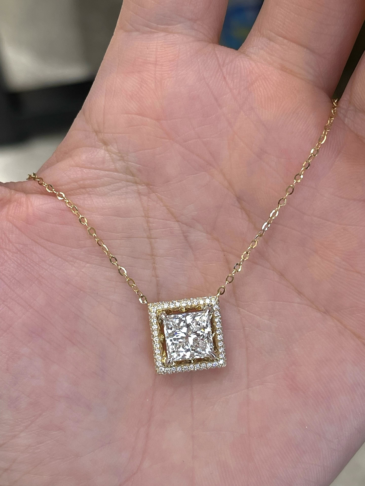 Odette Two-Tone Halo Lab Diamond Necklace Collection — product photo 4 of 6