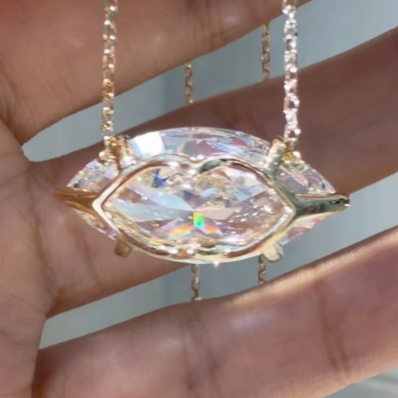 Marquise Horizontal Lab Diamond Necklace in 14K / 18K Gold or Platinum — product photo 5 of 6