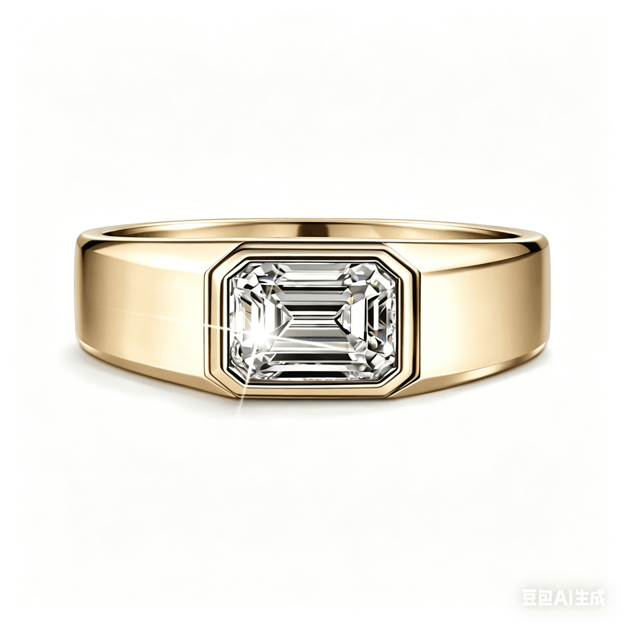 Emerald Cut Lab Diamond Signet Ring | Bezel Set Statement Ring for Men — product photo 5 of 5