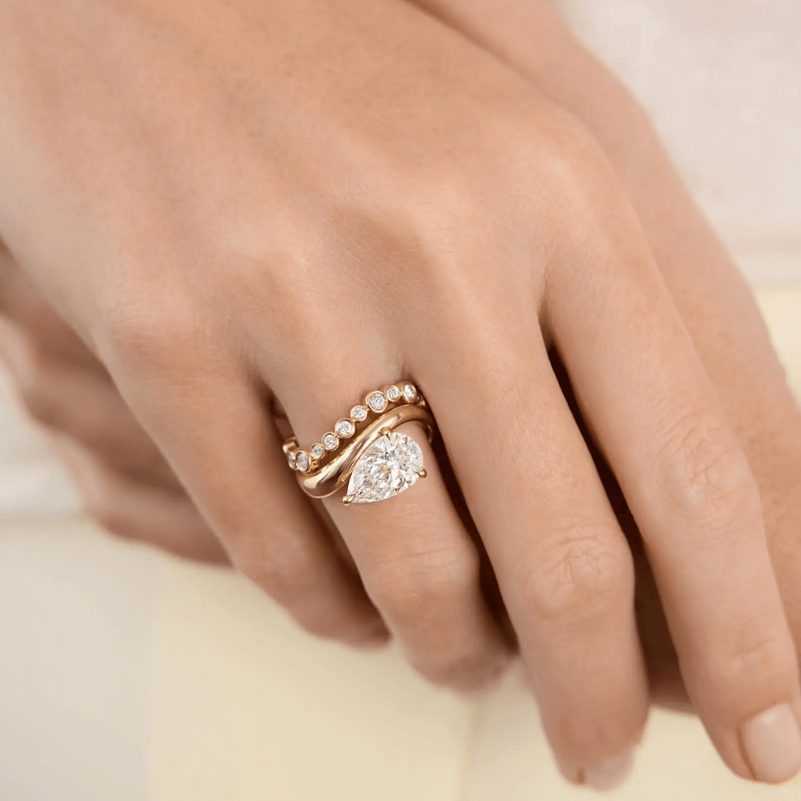 BP009 Pinky Ring Infinity Twist Pear Lab-Grown Diamond Engagement Ring — product photo 2 of 6