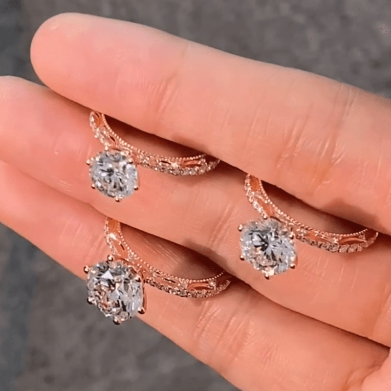 Vintage Round Lab Diamond Solitaire Ring with Floral Engraved Band — product photo 5 of 6