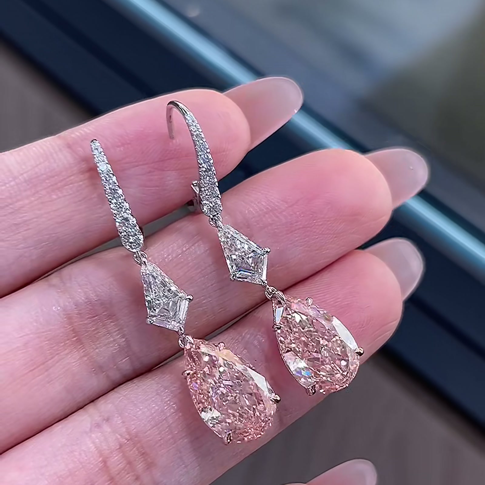 Pink Pear-Cut Lab-Grown Diamond Drop Earrings — product photo 1 of 4