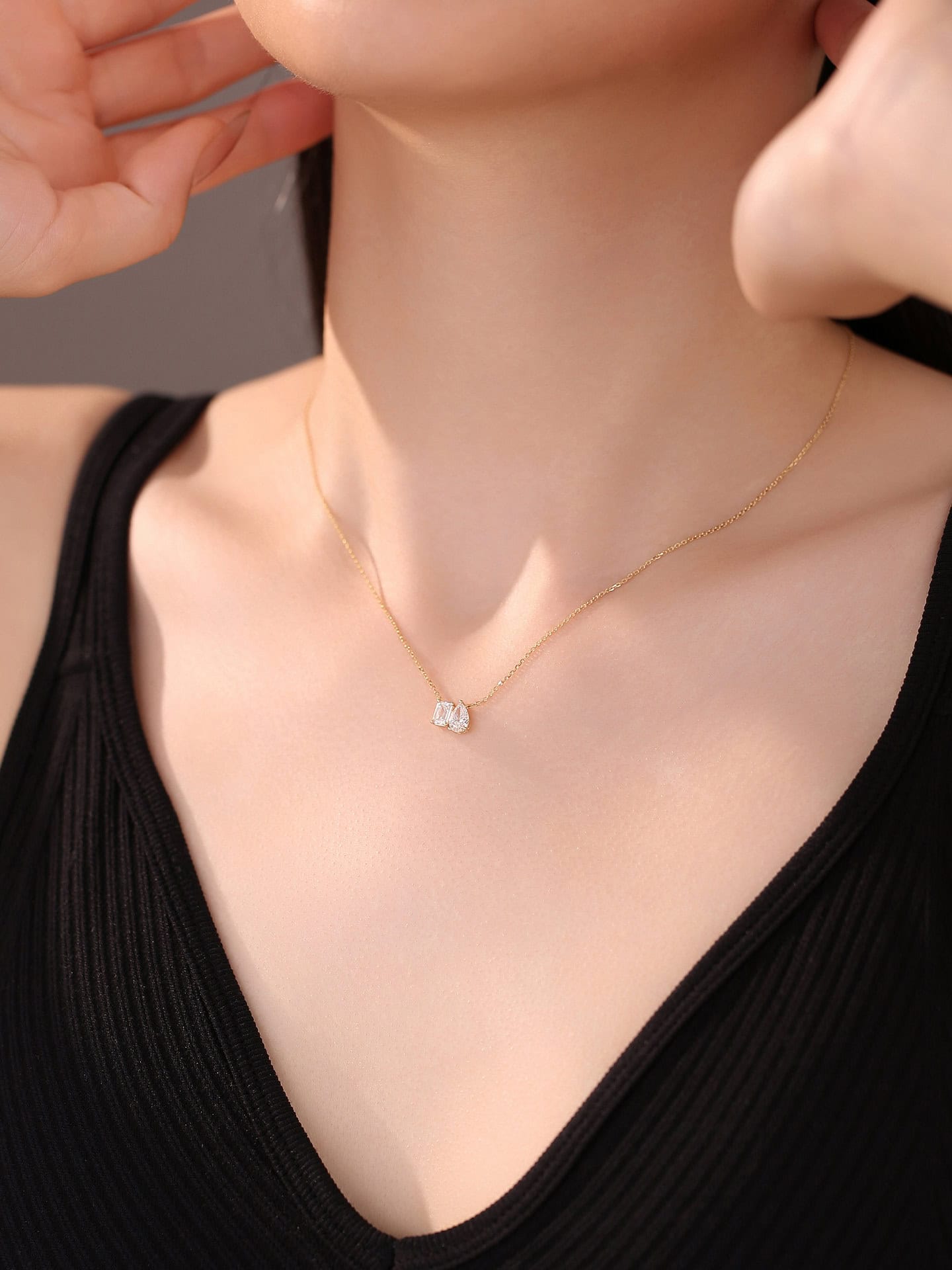 Toi et Moi Lab-Grown Diamond Necklace | Pear and Emerald Cut — product photo 2 of 6
