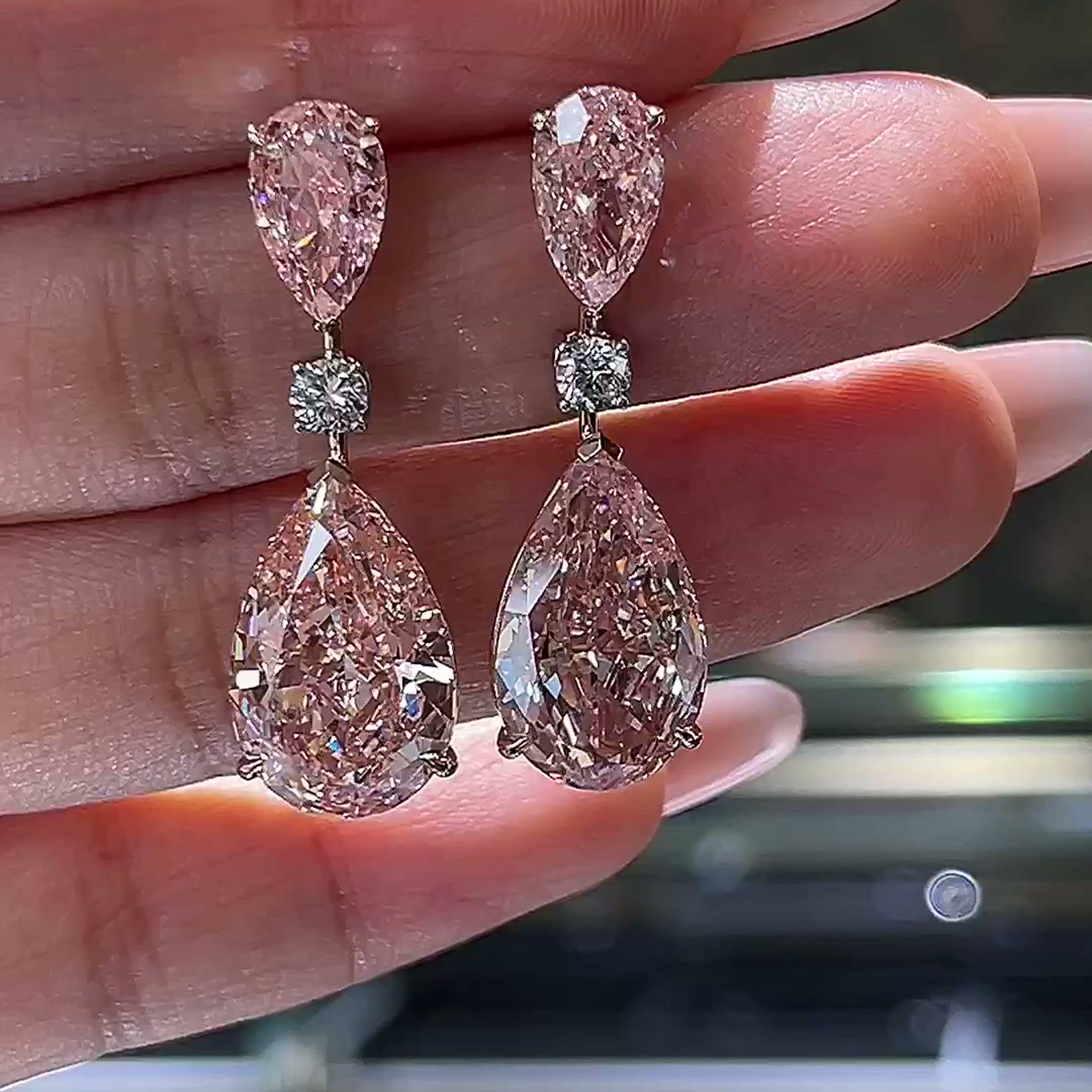 Rosalie Fancy Vivid Pink Lab-Grown Diamond Drop Earrings — product photo 3 of 4