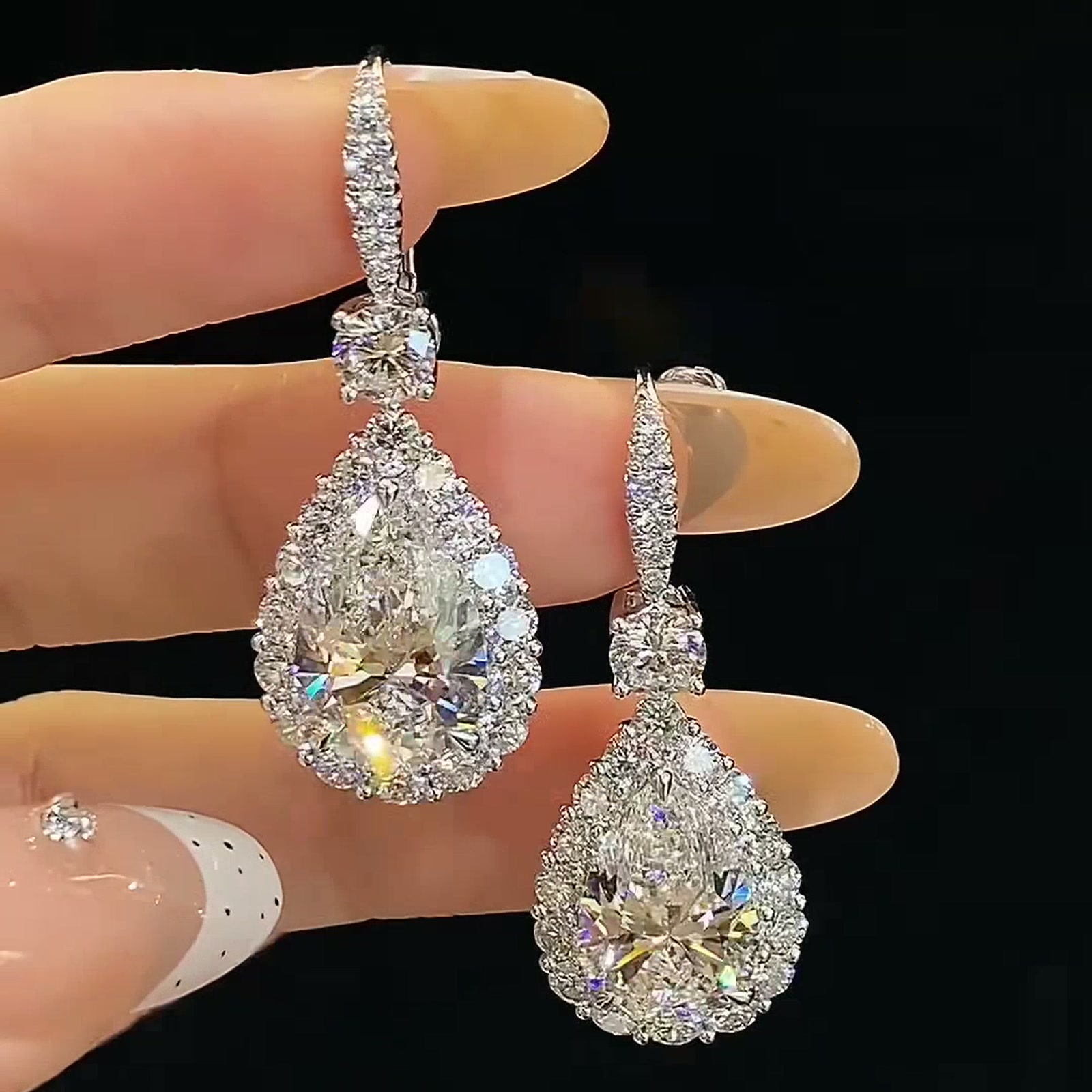 Pear-Cut Lab-Grown Diamond Halo Drop Earrings — product photo 3 of 4