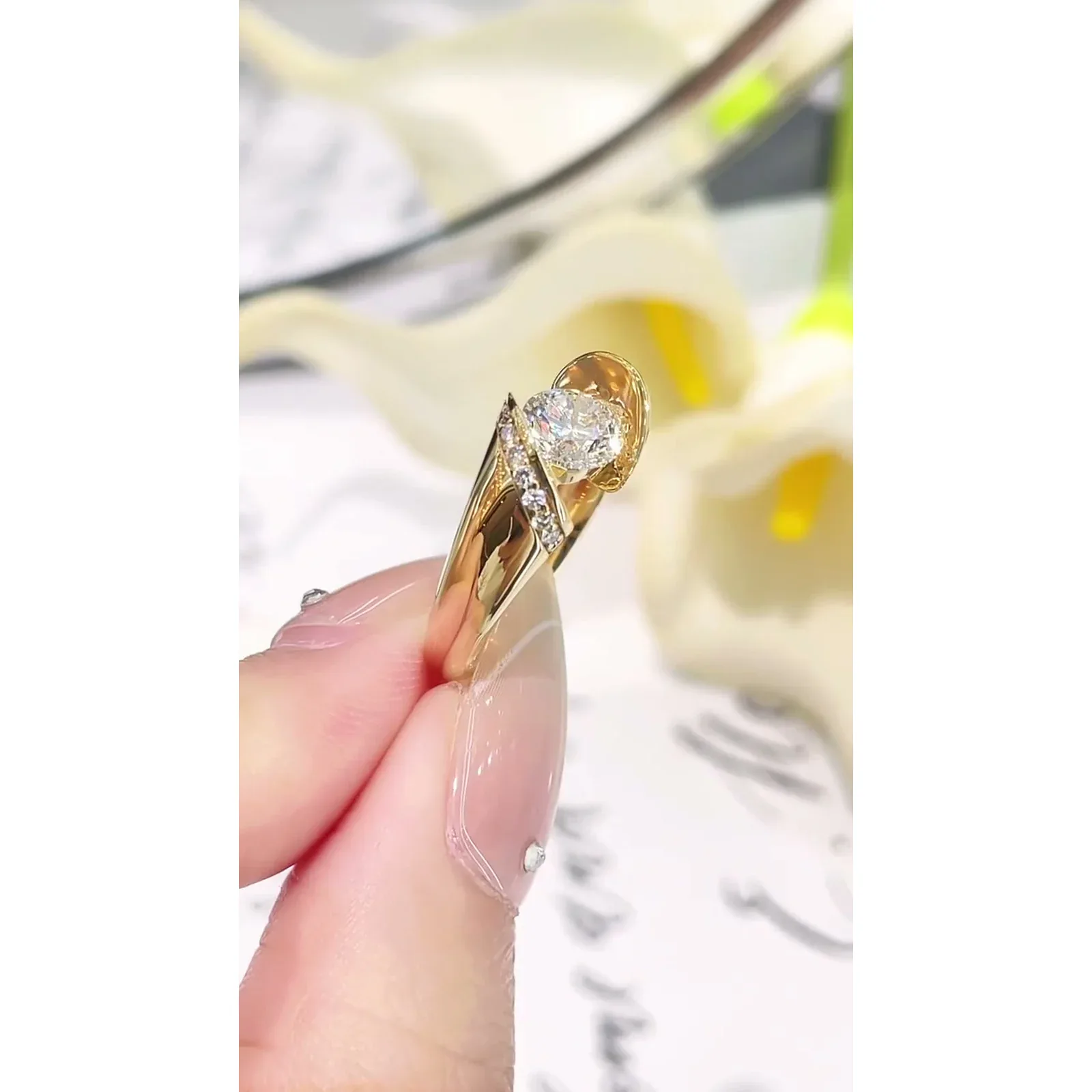 Calliana Calla Lily Floating Crossover Lab Diamond Engagement Ring — product photo 3 of 5