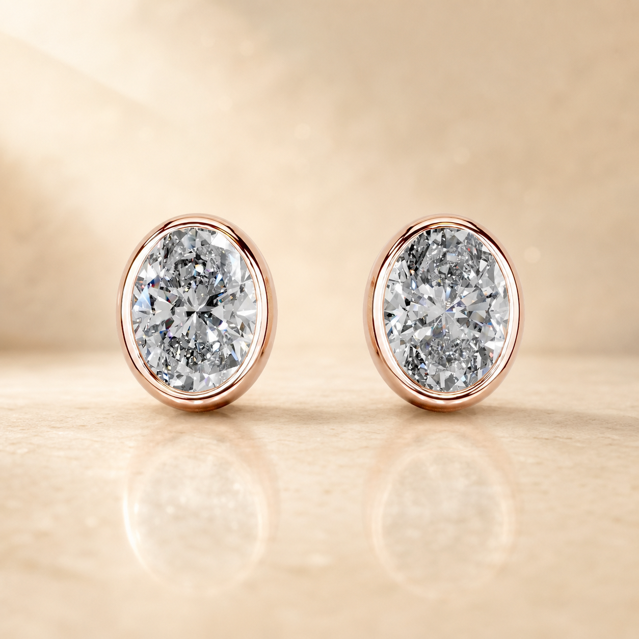 Janice Oval Bezel Lab-Grown Diamond Stud Earrings — product photo 4 of 6