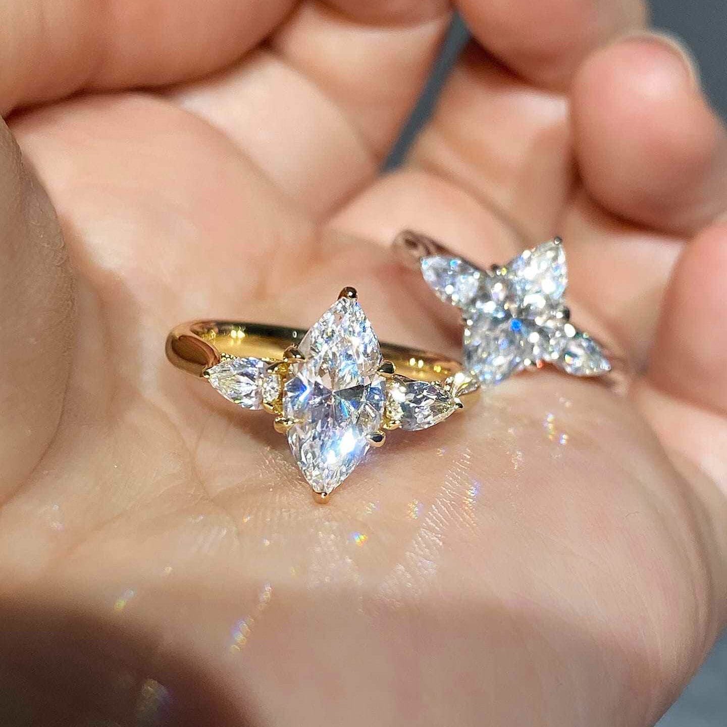 Marquise & Pear Three-Stone Lab Diamond Ring — product photo 3 of 5