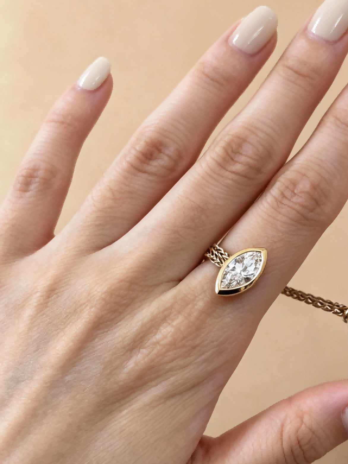 Vintage Marquise Soft Chain Lab Diamond Ring in 18K — product photo 5 of 6