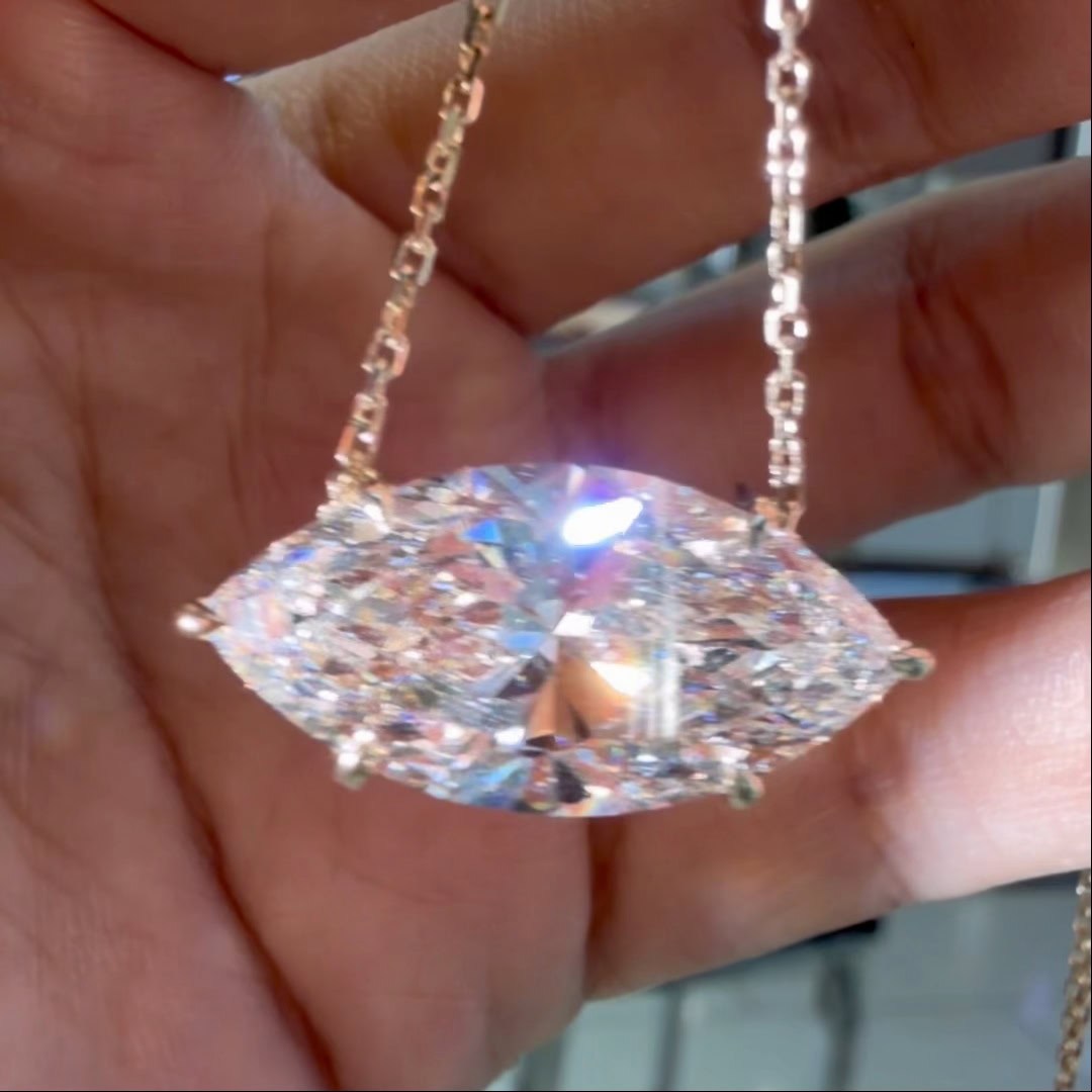 Marquise Horizontal Lab Diamond Necklace in 14K / 18K Gold or Platinum — product photo 4 of 6