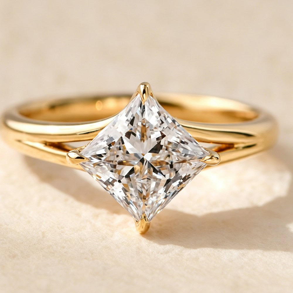 Princess Cut Lab Diamond Ring – Minimal Y-Shank Split Band Design — product photo 1 of 6