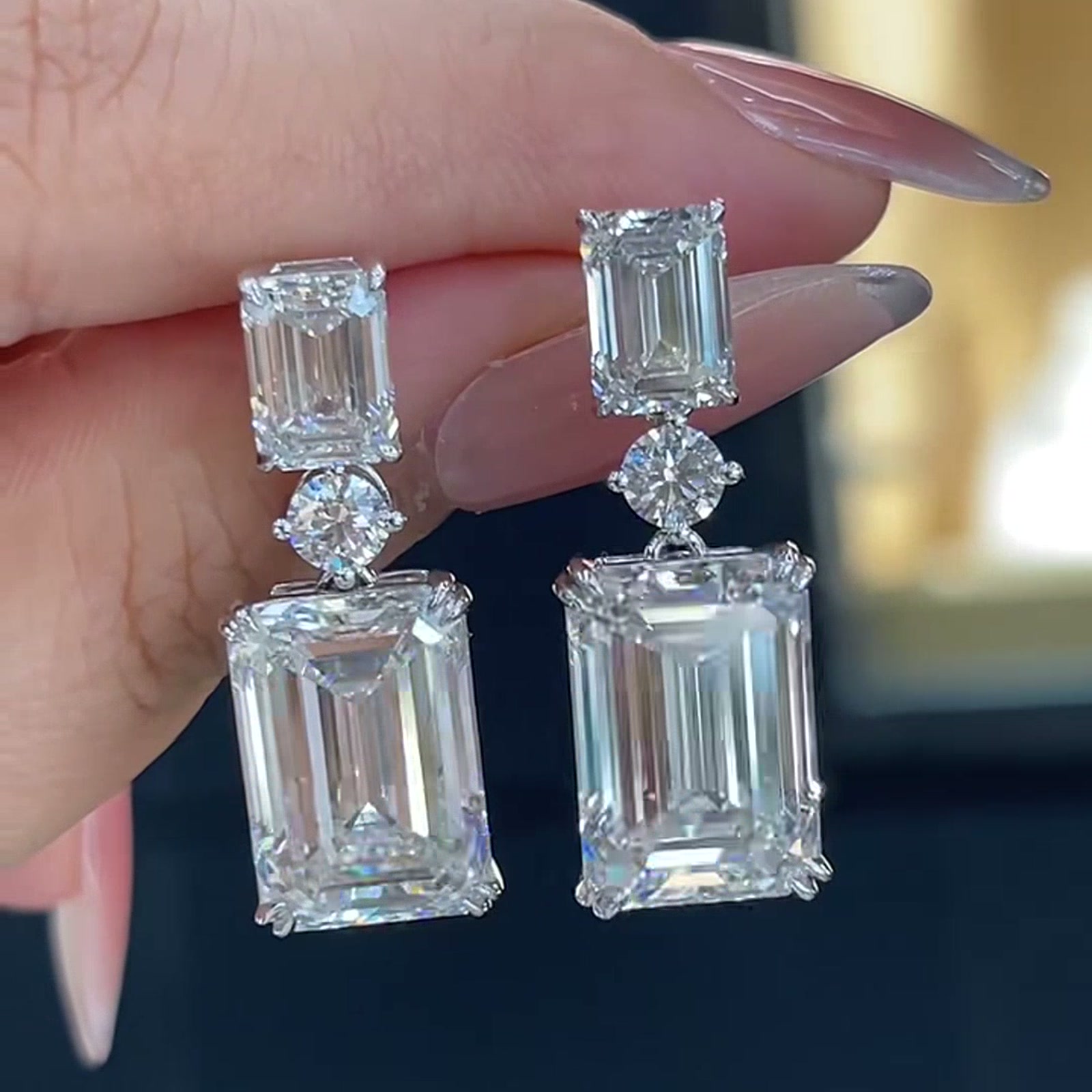 Emerald-Cut Lab-Grown Diamond Drop Earrings — product photo 2 of 4