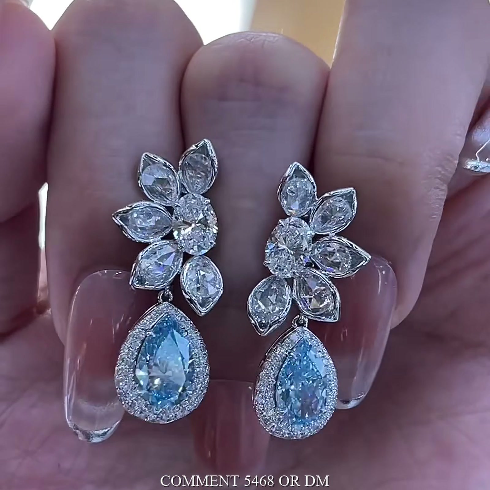 Blue Lab-Grown Diamond Drop Earrings — product photo 4 of 4