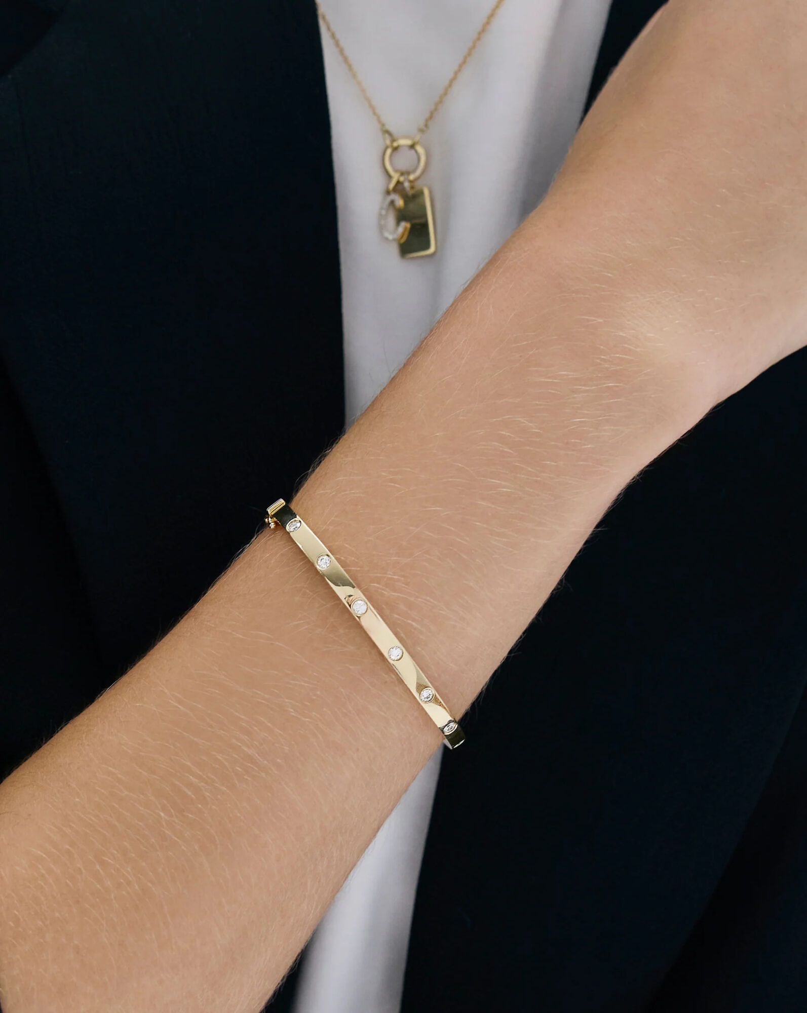 Inlay Lab-Grown Diamond Halfway Around Bangle — product photo 6 of 6