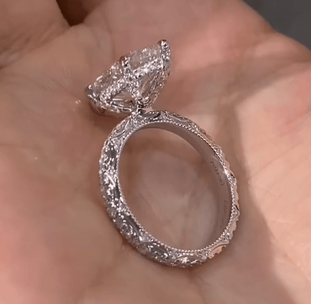 Vintage Marquise Lab Diamond Ring with Hidden Halo and Full Engraved Band — product photo 5 of 5