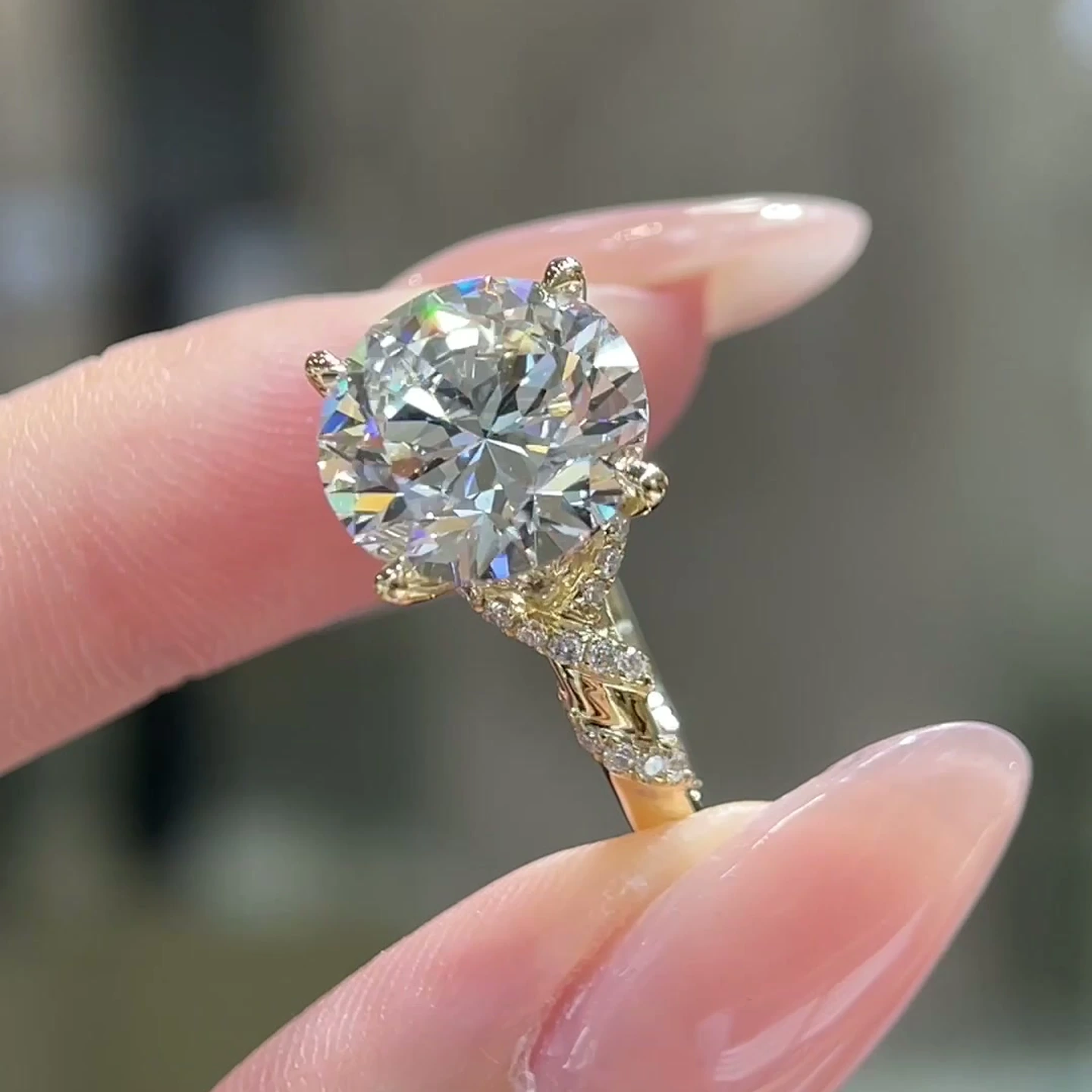 Celestine Diamond-Shoulder Solitaire Round Lab-Grown Diamond Engagement Ring — product photo 2 of 4