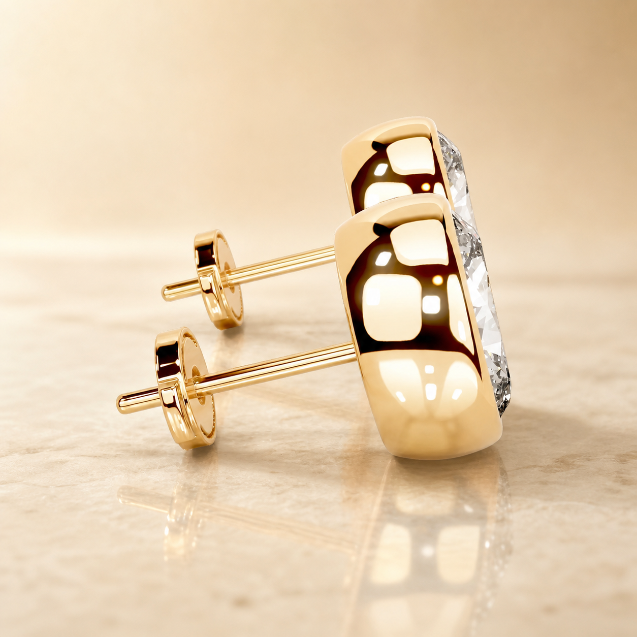 Janice Oval Bezel Lab-Grown Diamond Stud Earrings — product photo 2 of 6