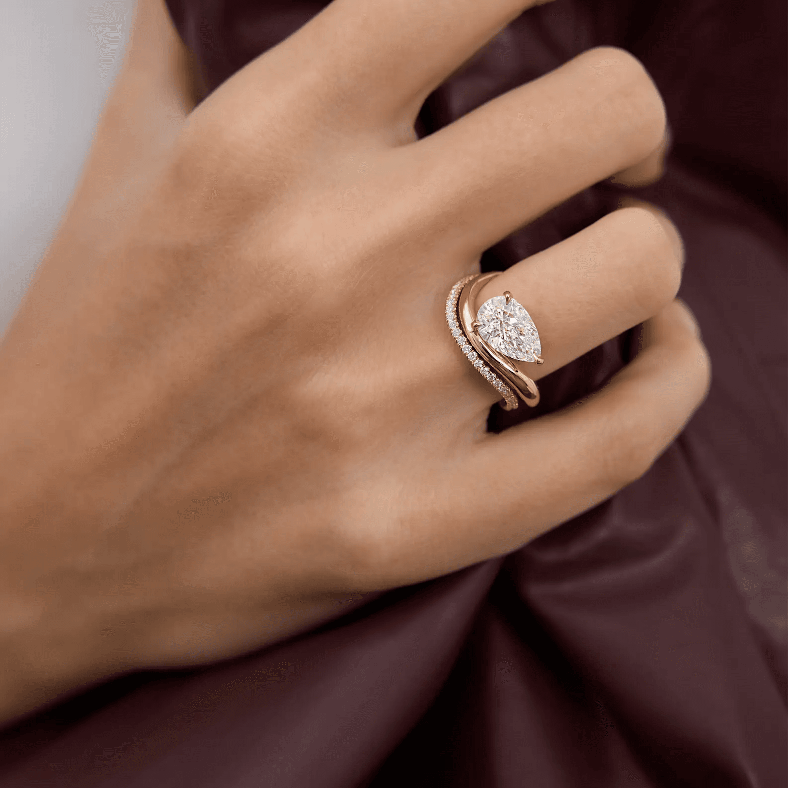 BP009 Pinky Ring Infinity Twist Pear Lab-Grown Diamond Engagement Ring — product photo 4 of 6