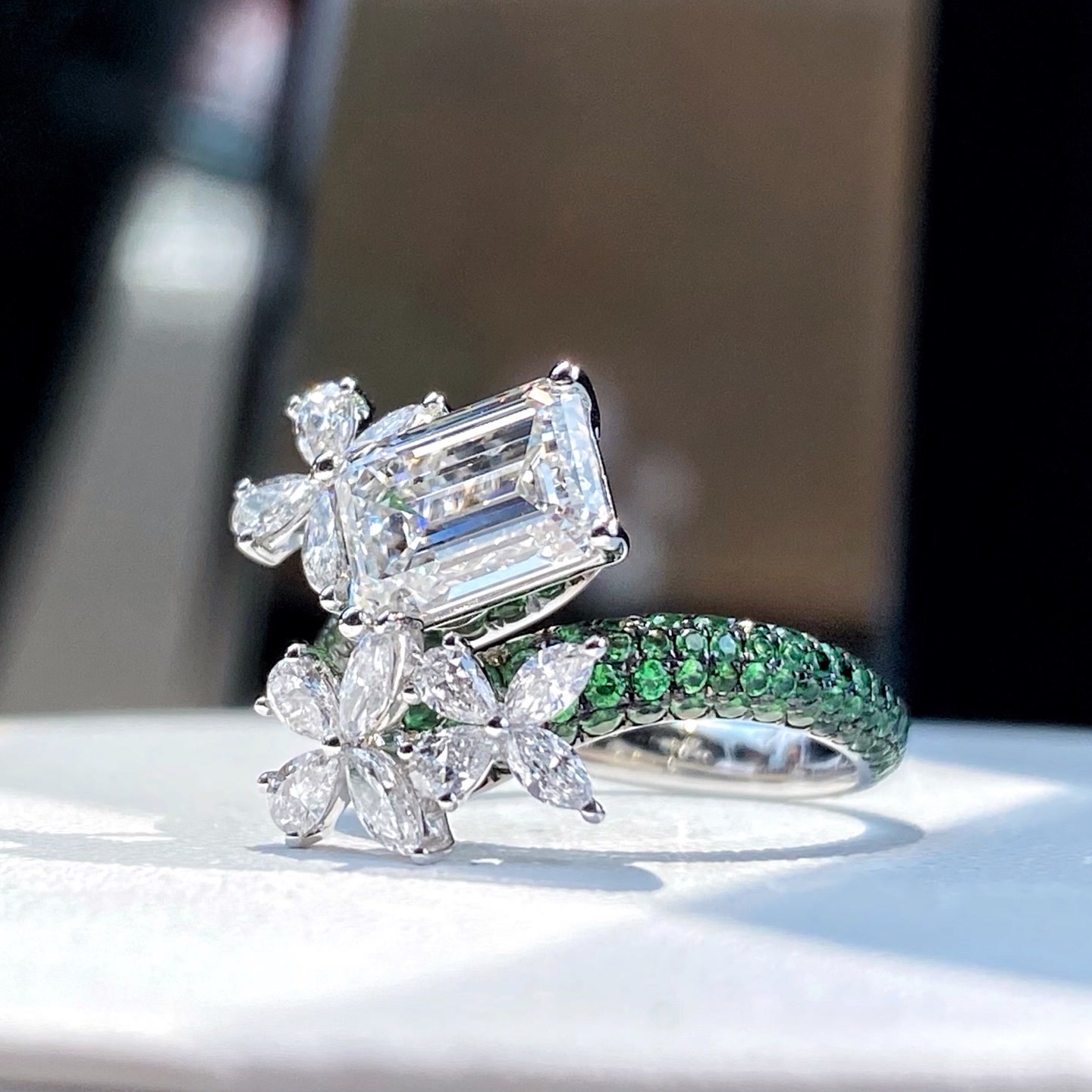 Botanical Emerald-Cut Diamond Statement Ring — product photo 1 of 4