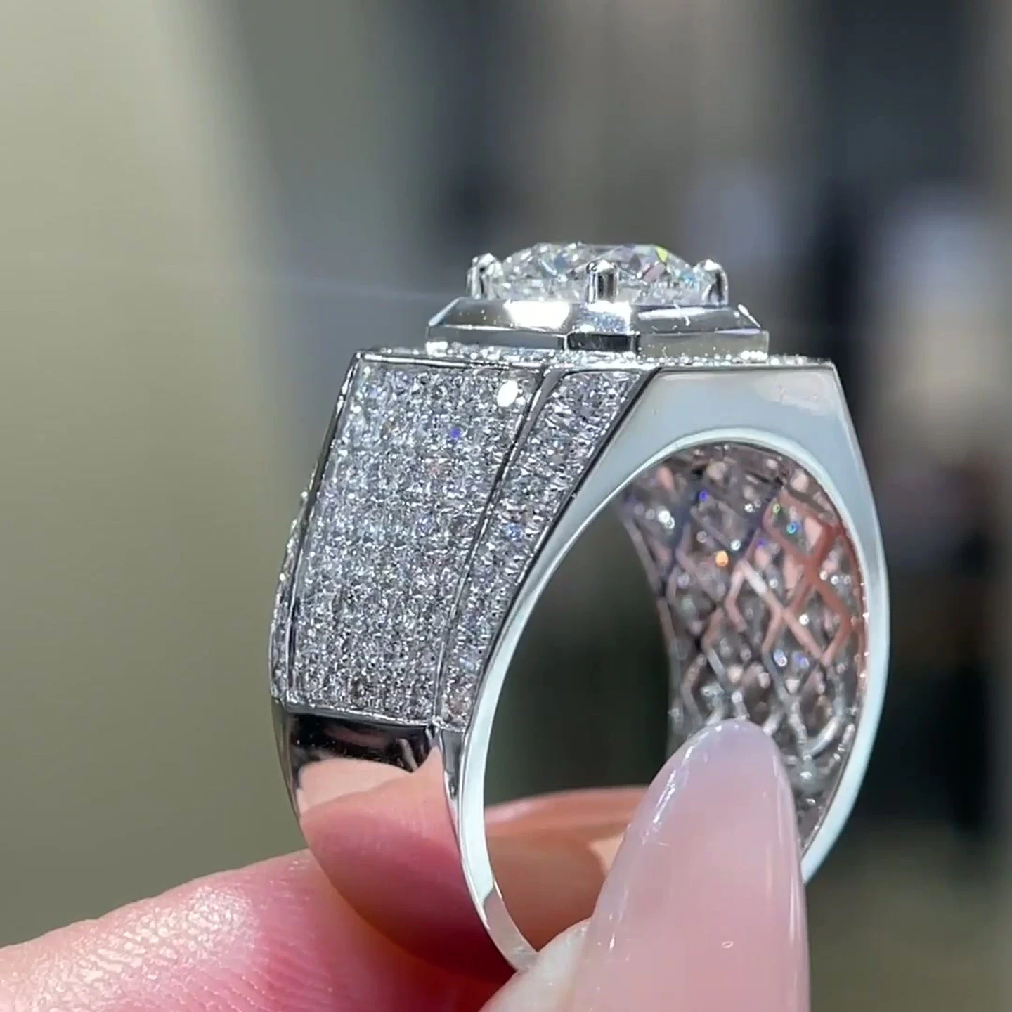 Orion Octagonal Pavé Frame Platinum Men’s Diamond Ring — product photo 4 of 4