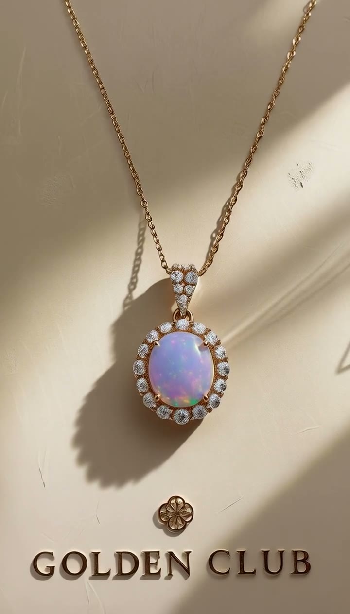 Opal & Diamond Halo Pendant