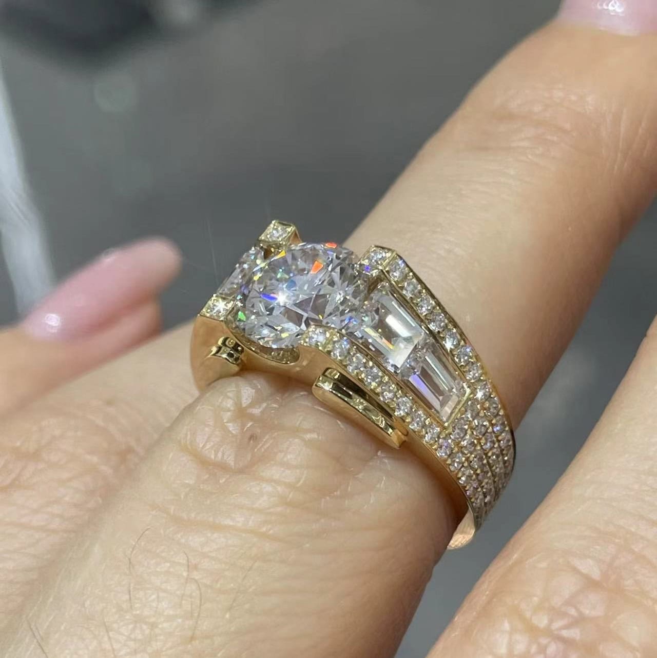 BP007 Bold Multi-Stone Lab Diamond Ring – Heavy Gold Statement Design — product photo 6 of 6