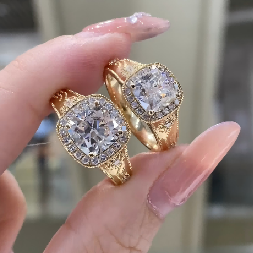 Vintage Cushion Halo Lab Diamond Ring | Antique Milgrain Engagement Ring — product photo 6 of 6