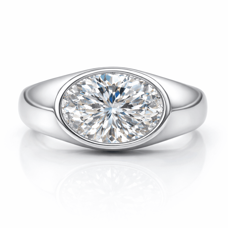 Oval Lab Diamond Signet Ring – Bezel Set Minimal Luxury Ring — product photo 6 of 6