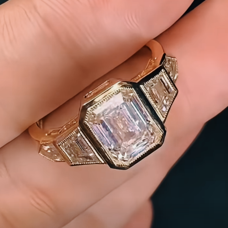 Vintage Art Deco Emerald Cut Lab Diamond Engagement Ring in 14K / 18K Gold — product photo 2 of 4
