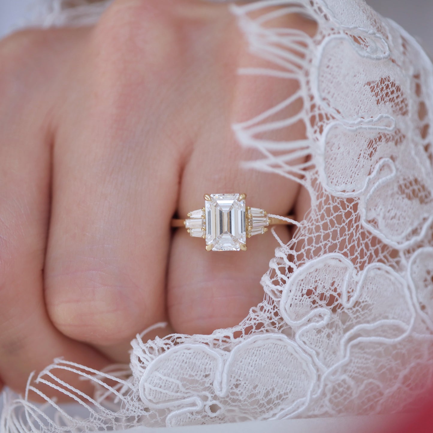 Emerald Cut Lab Diamond Engagement Ring with Tapered Baguette Side Stones — product photo 3 of 6