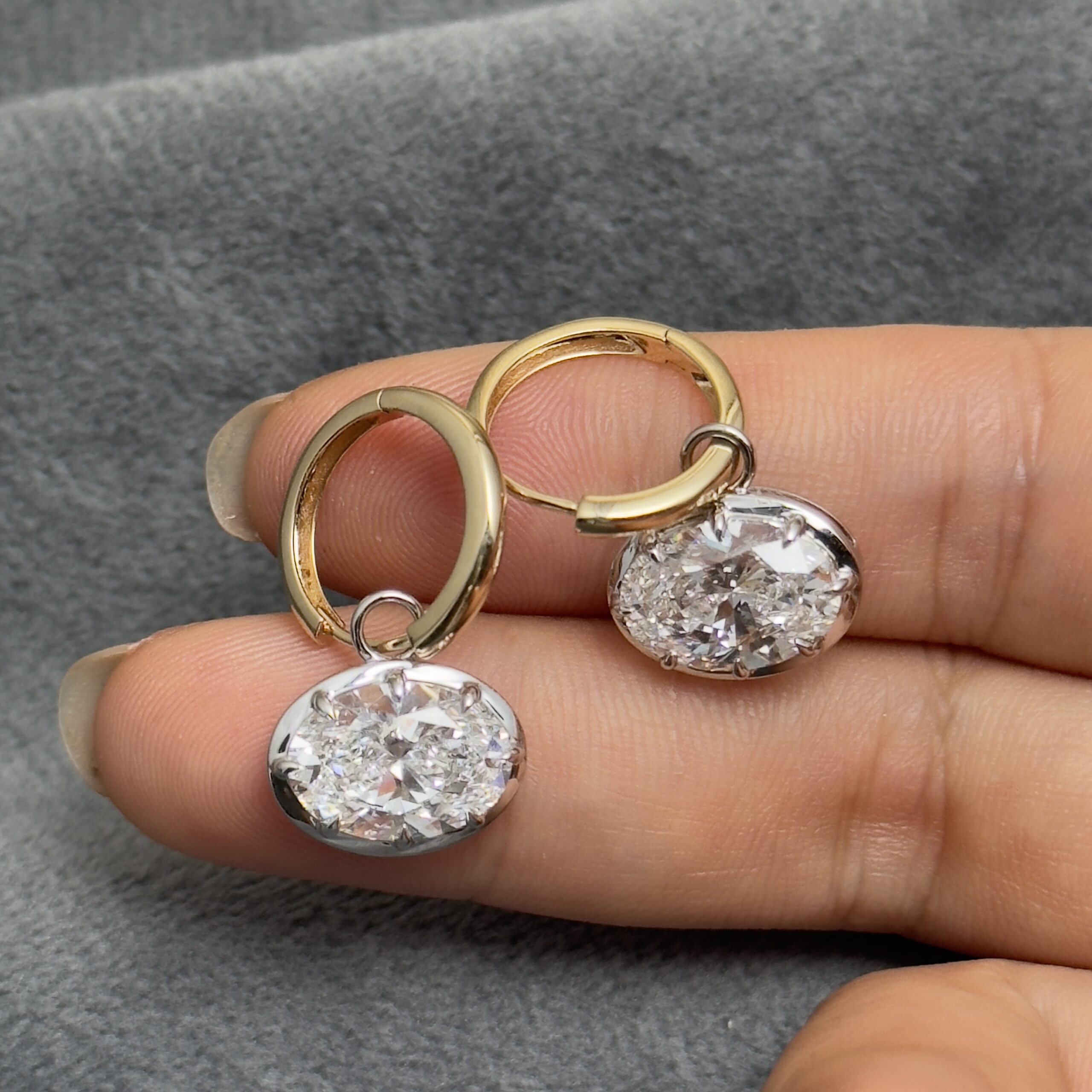 Hailey Two-Tone Oval Lab Diamond Hoop Earrings — product photo 4 of 4