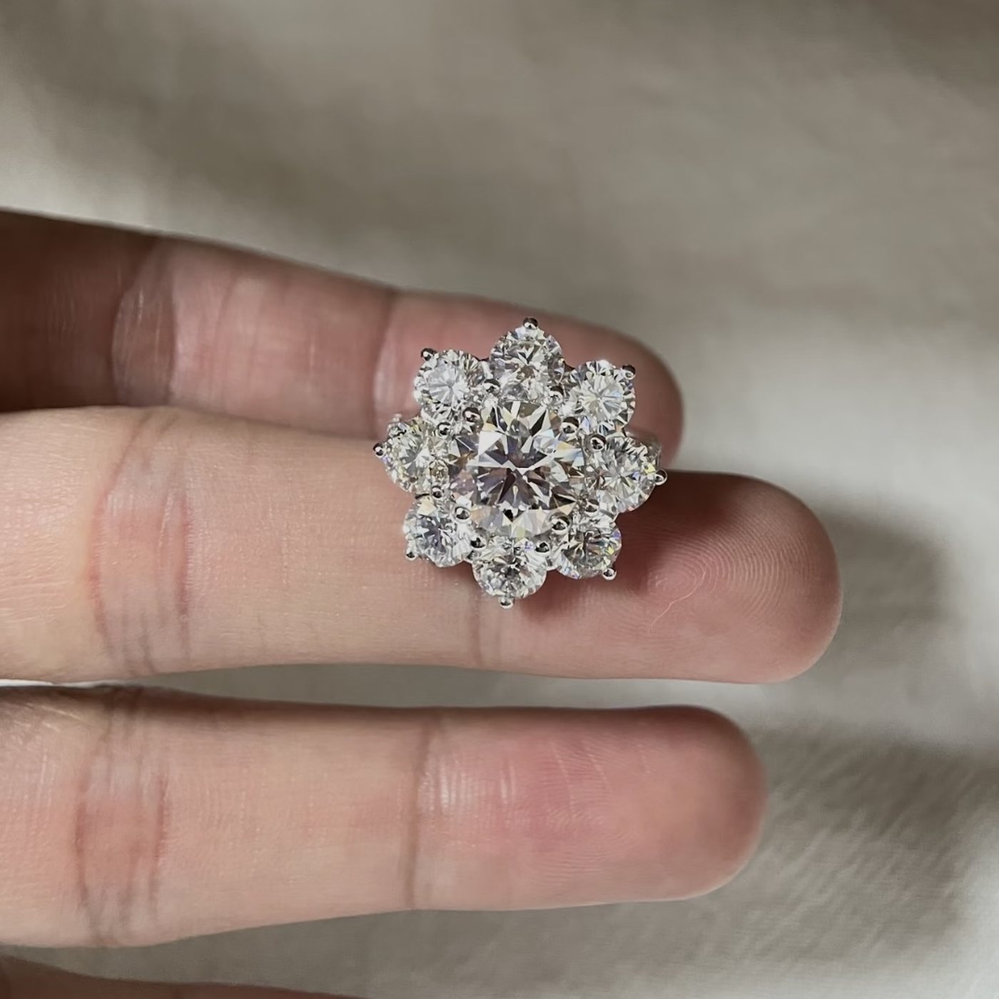 Sunflower Floral Halo Round Diamond Engagement Ring — product photo 3 of 6
