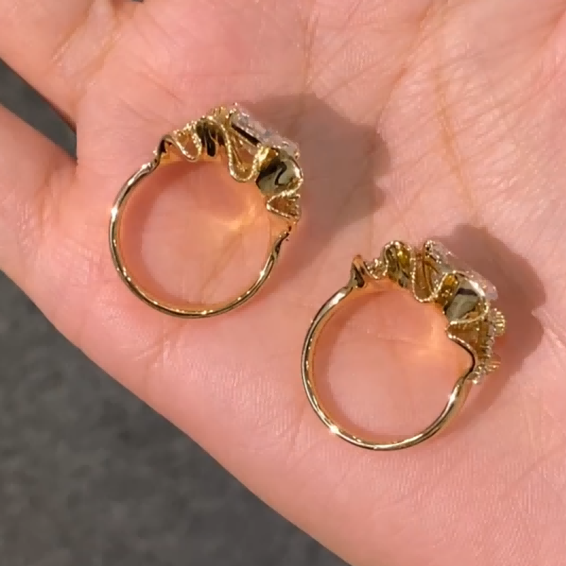 BP002 Sculptural Gold Silk Ribbon Ring with East-West Diamond — product photo 6 of 6