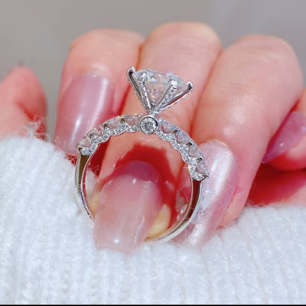 Floral Side Stone Round Lab Diamond Engagement Ring with Hidden Halo in 14K / 18K Gold — product photo 1 of 6