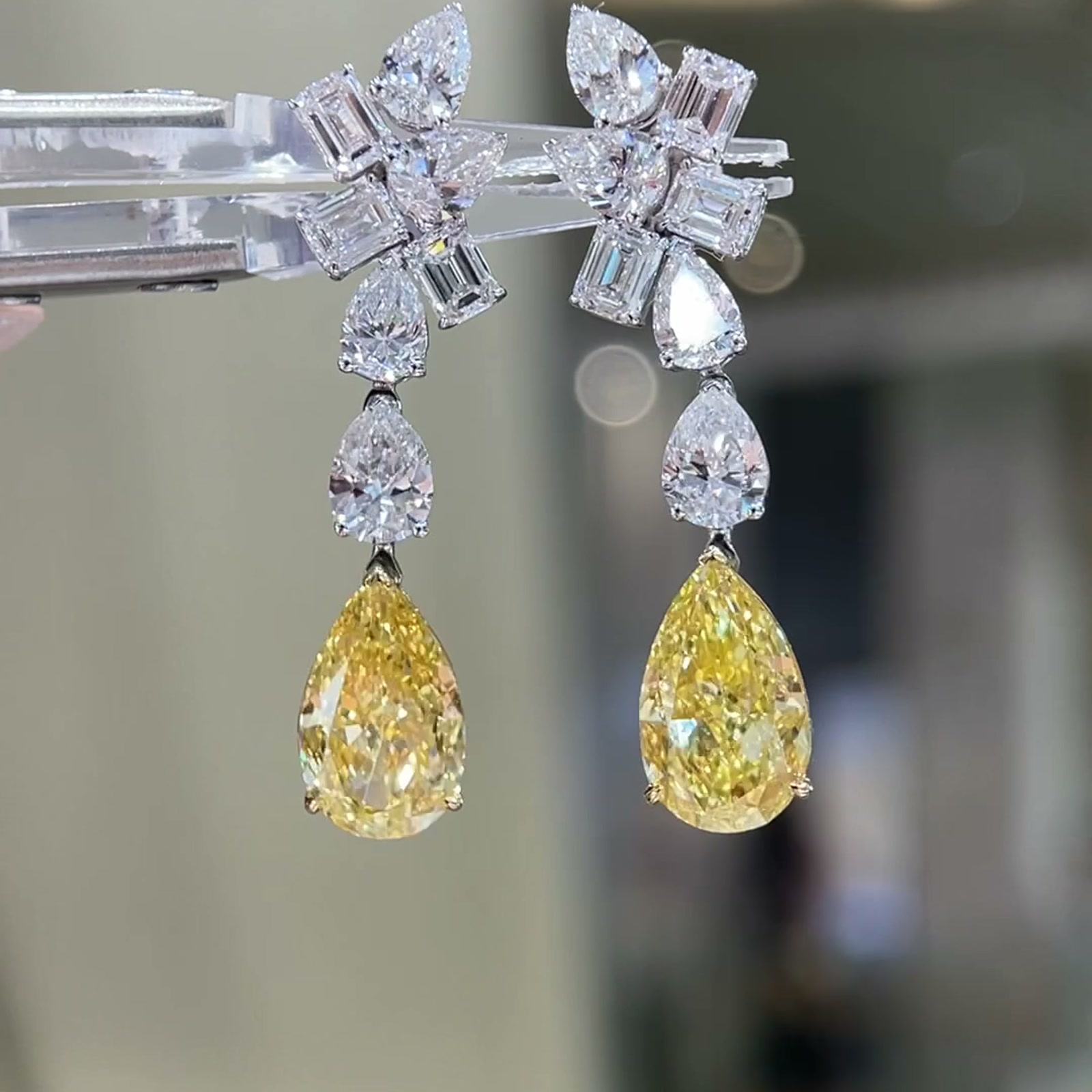 Aurelia Yellow Pear Lab-Grown Diamond Drop Earrings — product photo 3 of 4
