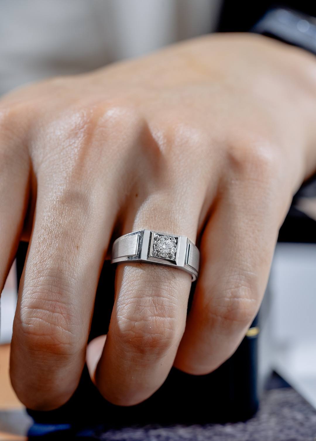 Architectural Platinum Men’s Lab-Grown Diamond Ring — product photo 2 of 6
