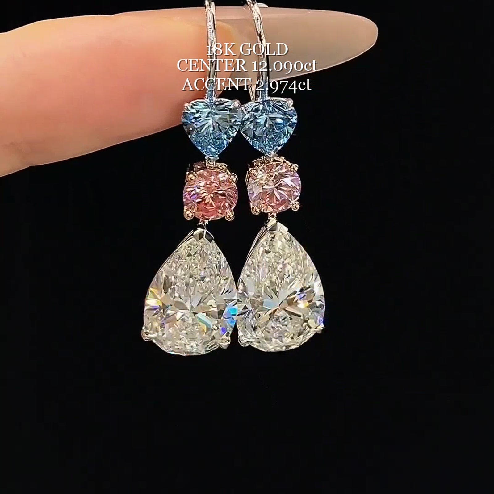 Multicolor Pear-Cut Lab-Grown Diamond Drop Earrings — product photo 2 of 4