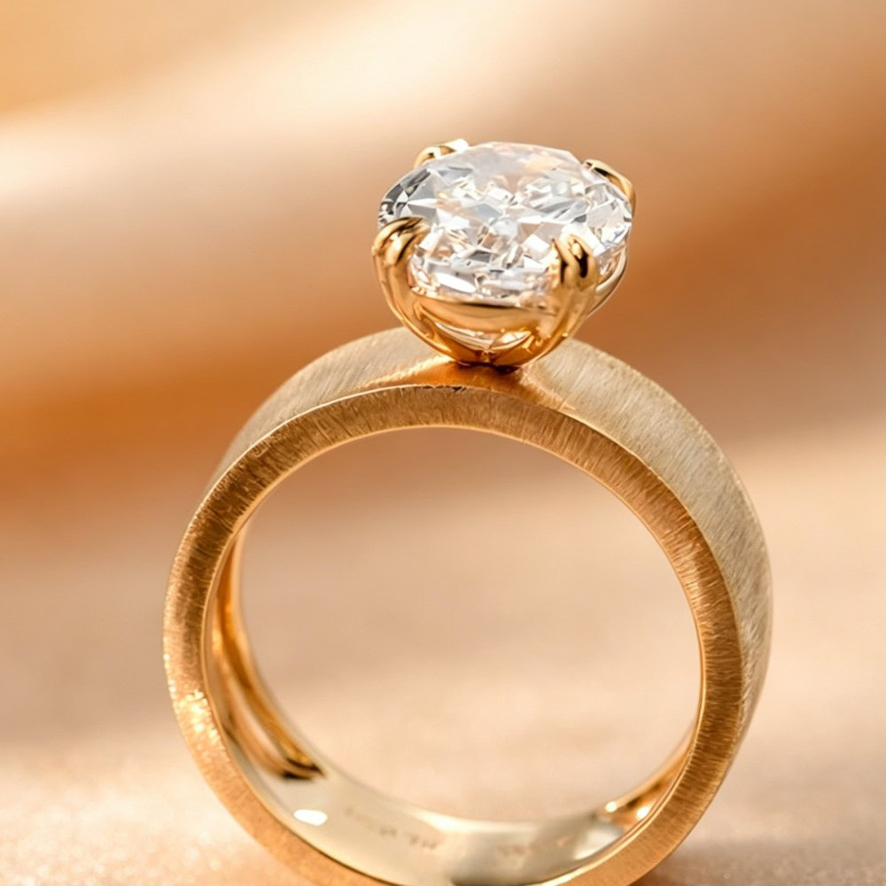 BP004 Oval Old Money Style Brushed Gold Wide Band Lab-Grown Diamond Ring — product photo 5 of 6