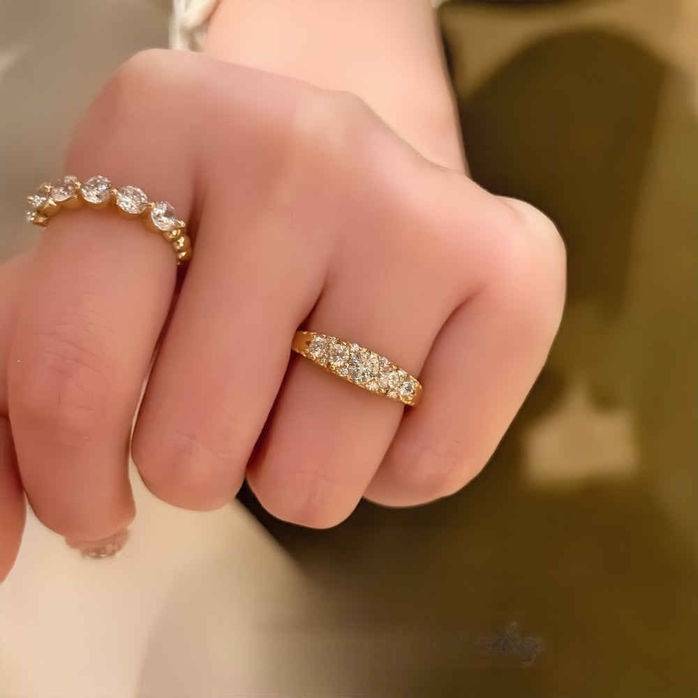 Vintage Scrollwork Five-Stone Lab Diamond Ring – Antique Style Gold Band in 14K / 18K Gold — product photo 5 of 6