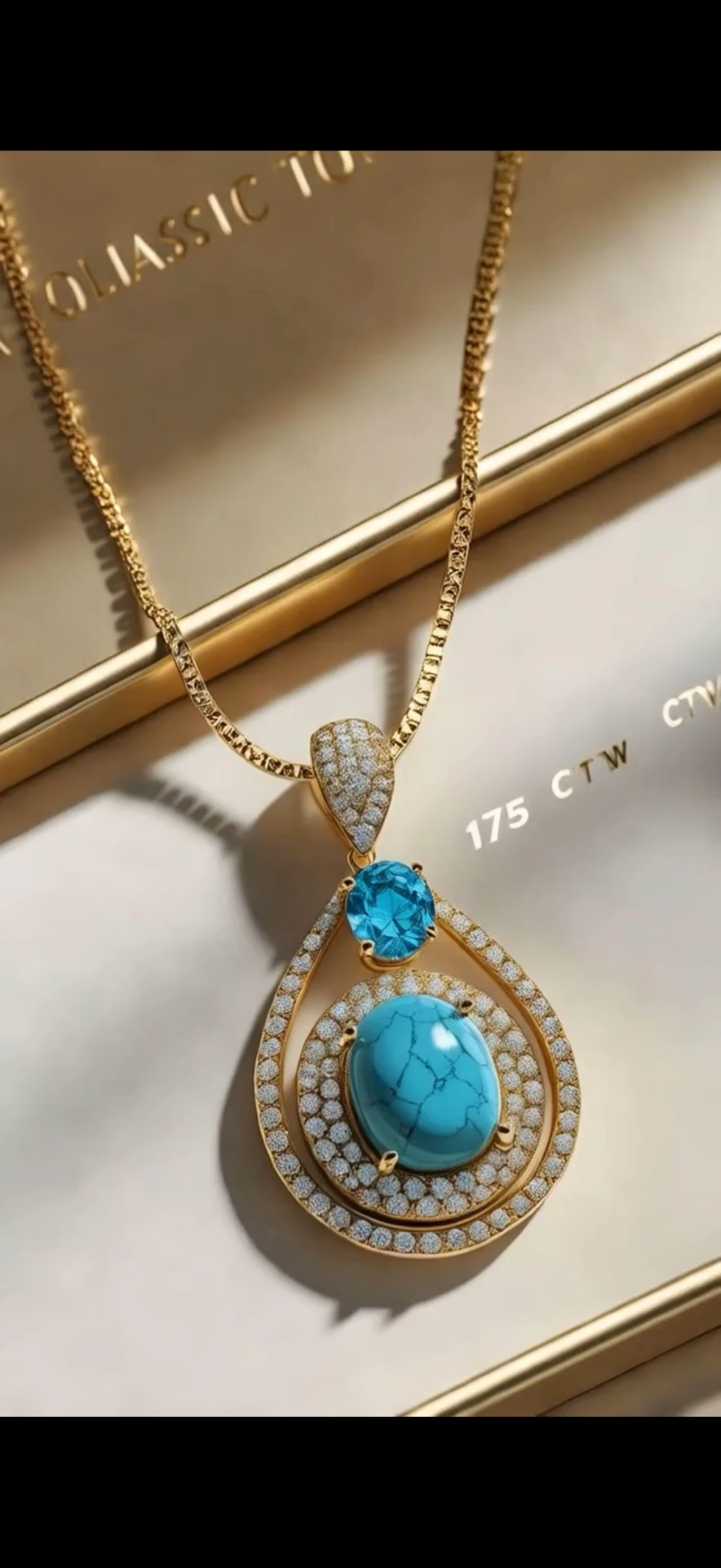 Turquoise Teardrop Diamond Pendant — 1.75 ctw