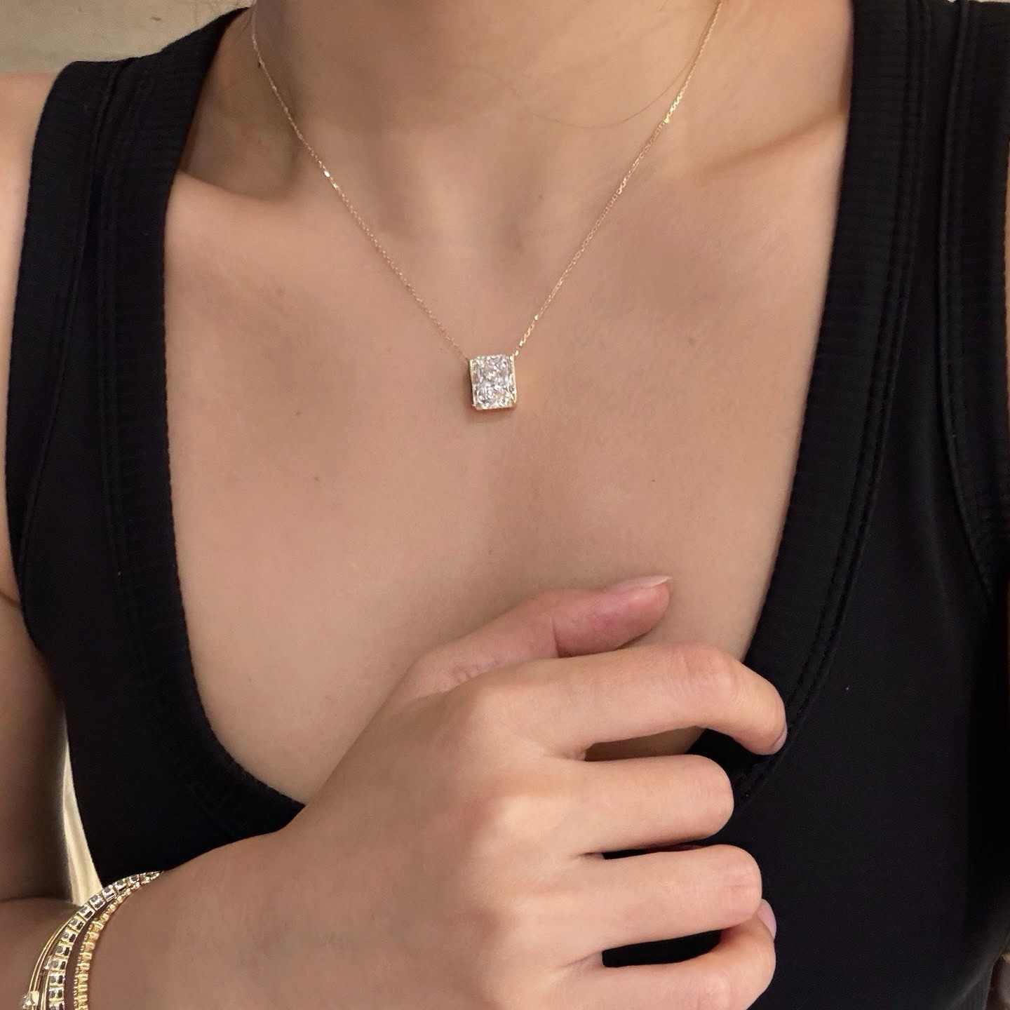 Seraphine Radiant Cut Lab Diamond Pendant Necklace — product photo 5 of 6